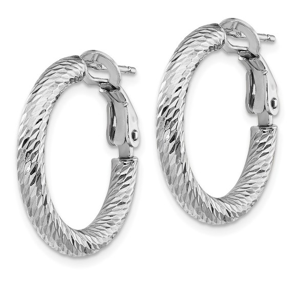14k 3x15mm White Gold Diamond-cut Round Omega Back Hoop Earrings - Picture 4 of 4